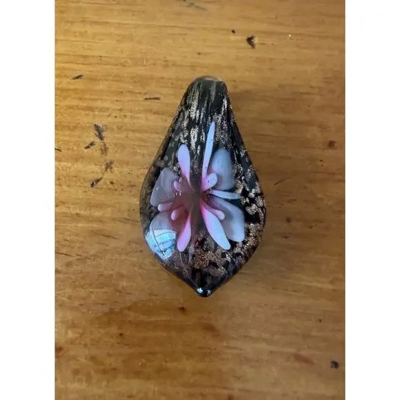 Art Glass Pendant Necklace Blue Floral + Extra Pendant Murano Style - Picture 10 of 15